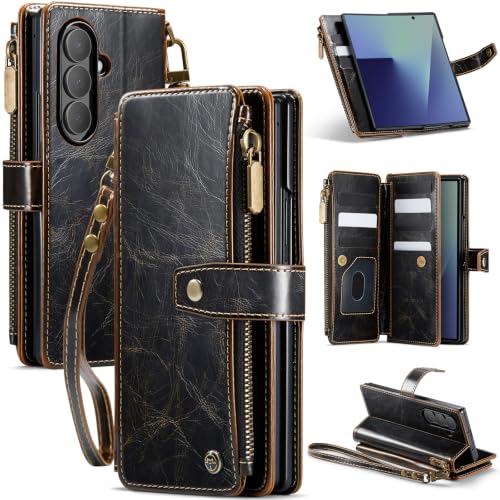Vinich for Samsung Galaxy Z Fold 7 Wallet Case with Card Holder Detachable Strap RFID Blocking Credit Slots Kickstand Shockproof Phone Cover Fit for Galaxy Z Fold 7 8.0 Luxury Coffee