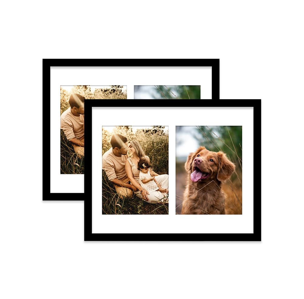 Black Multi Photo Frame - Holds 2 x 8x6 Pictures, Family Collage Picture Frame for Wall Display, 14x11 Frame size, Set of 2