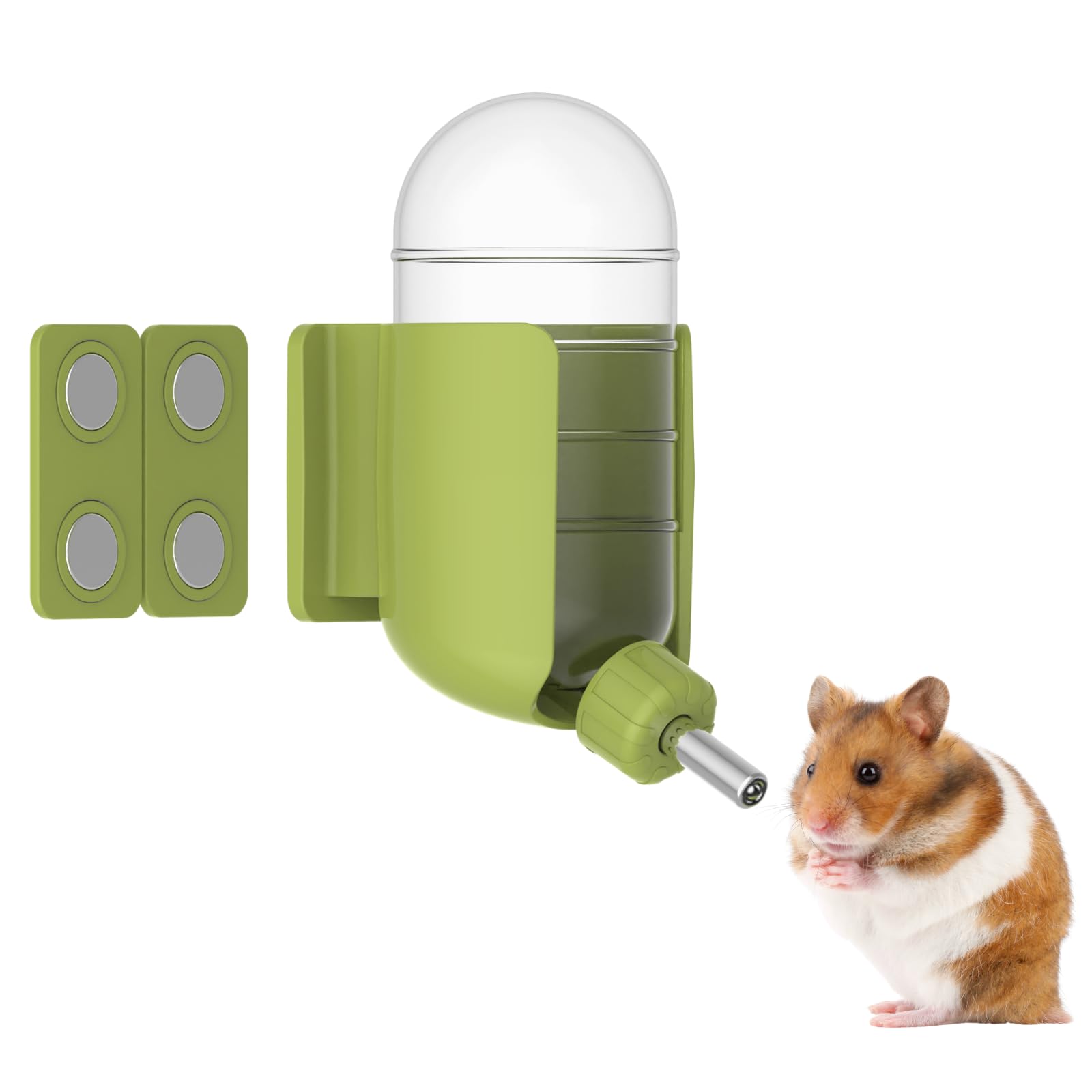 Hamster Water Bottle with Magnetic Stents, Water Bottle Holder for Glass Tanks, Suitable for Syrian Dwarf Hamsters Gerbils Mice Rats Degus (Green, 200ml (Magnetic-Mounted))