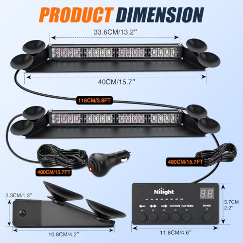 Image of Nilight 32LED Red White Dash Strobe Light w /Controller Windshield Mount | User-Friendly Panel 2-in-1 Deck Split Flashing Lights for Truck Construction Pickup Interior Front /Rear Mount 36 Modes