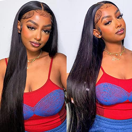 Lace Front Wigs Human Hair - 13x4 Straight Lace Front Human Hair Wigs for Black Women Transparent Lace Front Wigs Human Hair Pre Plucked with Baby Hair | 16 Inch | 150% Density | Natural Color