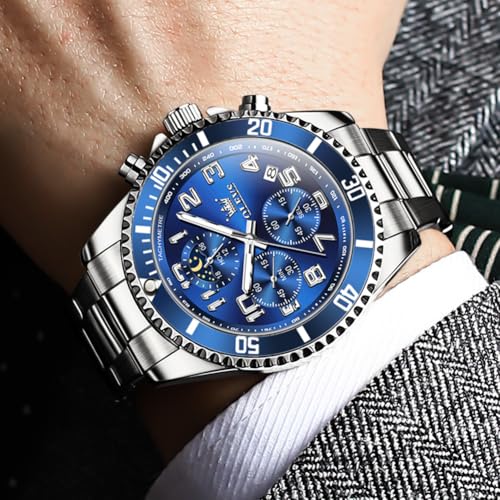 Image of OLEVS Watch Men Luxury Chronograph Stainless Steel Wrist Dress Waterproof Watch Quartz Analog Large Face Luminous