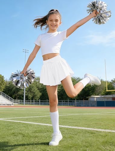 Image of EXARUS Girls Flowy Butterfly Shorts Athletic 2 in 1 Running Skirt Shorts Preppy Cheer Gymnastics Kids Clothes 6-14Y