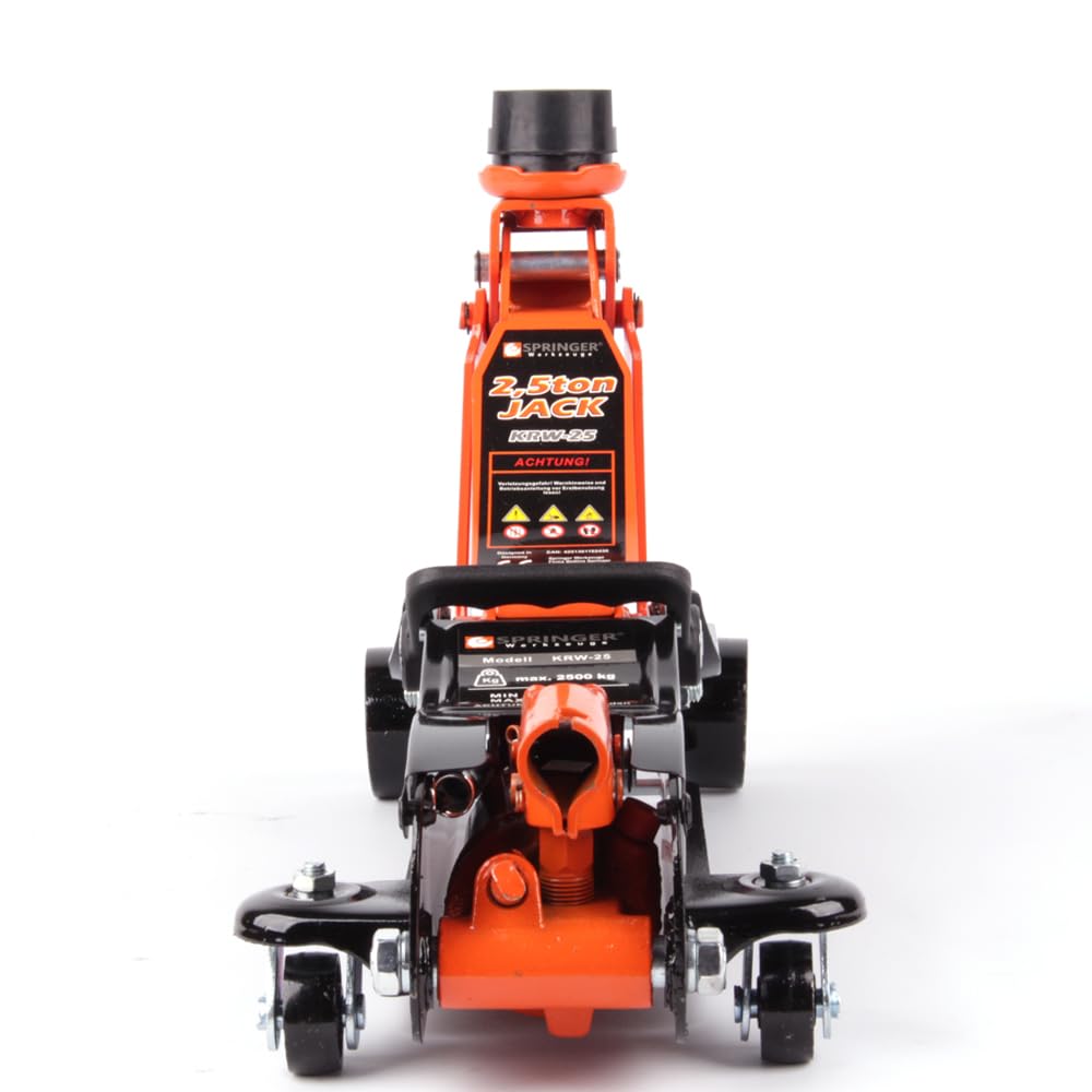 Springer 2,5T Rangierwagenheber KRW 25 – Hydraulischer Wagenheber – 80–360 mm Hubhöhe, inkl. SUV-Adapter, 2 Gummiteller, Koffer & Handschuhe – Autoheber & Werkzeuge für tiefergelegte Fahrzeuge & SUV