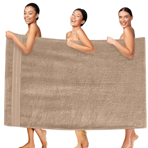 Image of Elegant Comfort Three Line Popcorn Extra Large Luxury Bath Towel - 40 inch x 80 inch inch, Premium Hotel Spa Quality 1 Piece Oversized Bath Sheet 100% Turkish Cotton Super Soft Highly Absorbent, Tan