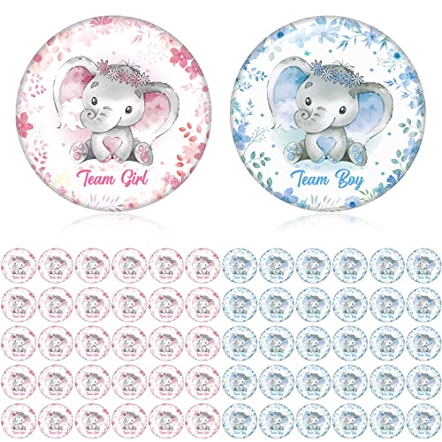 XunYee 60 Pcs Elephant Gender Reveal Badges Button Pins Blue Pink Gender Reveal Button Team Boy Team Girl Pins for Baby Shower Party Decorations Party Game Ideas Supplies, 1.5 Inch