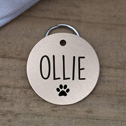 Stainless Steel Pet ID Tags, Personalized Dog Tag and Cat Tag, Rose Gold, and Silver, 5 Lines of Custom Text, Engraved on Both Sides, in Round, Bone, Diamond, and More (Round)