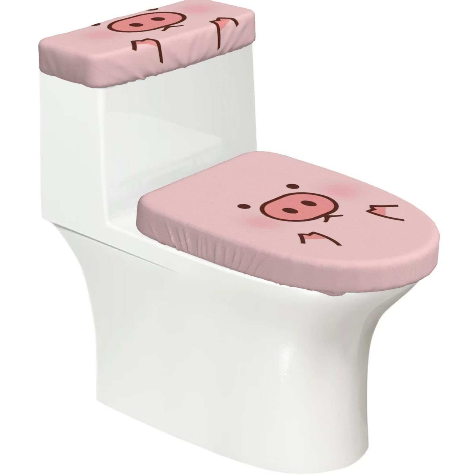 Cute Pig Print Bathroom Decor Toilet Lid Cover And Tank Covers, Restroom Accessories Fits Most Round