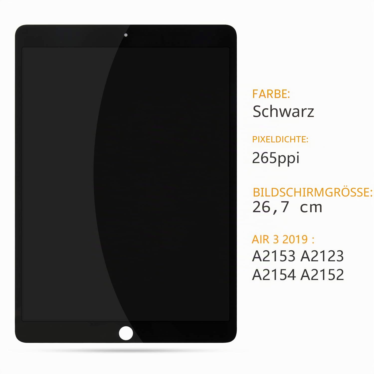 Ersatz-LCD-Display für iPad Air 3 2019, 10,5 Zoll (26,7 cm), A2153, A2123, A2152, Touch-Digitizer, Glasscheibe, komplettes Montage-Reparaturteil-Set (schwarz)