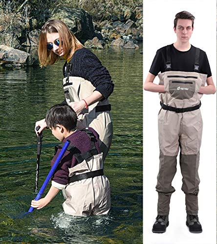 NEYGU Breathable & Waterproof Wader Attached 4MM Neoprene Stockingfoot,fit for Fishing, Hunting, Camping Quick-Dry Chest Wader Protect User from Cold,Tan 3XL