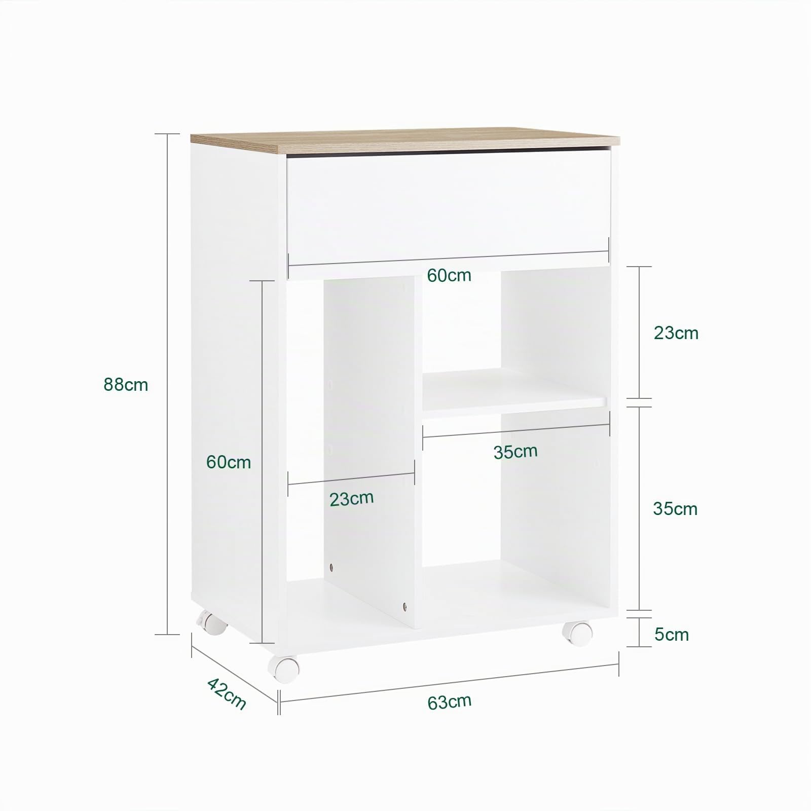 SoBuy Druckertisch mit Rollen Druckerständer Druckerschrank Aktenschrank Rollcontainer mit Fächern Bürowagen Beistellwagen Bürocontainer Weiß BHT ca. 63x88x42cm ASK10-WN