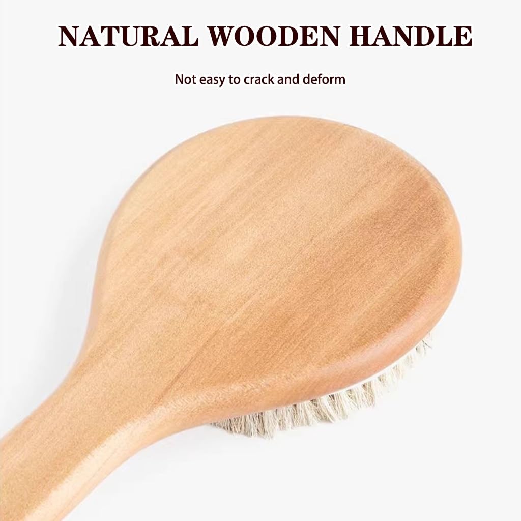 Cepillo De Ducha De Madera De Mango Largo para El Hogar con Cuerda para Colgar, Exfoliante Corporal De Cerdas Naturales De Caballo, Exfoliante De Espalda Y Limpieza con Masaje(40 * 10.5cm*2PCS)