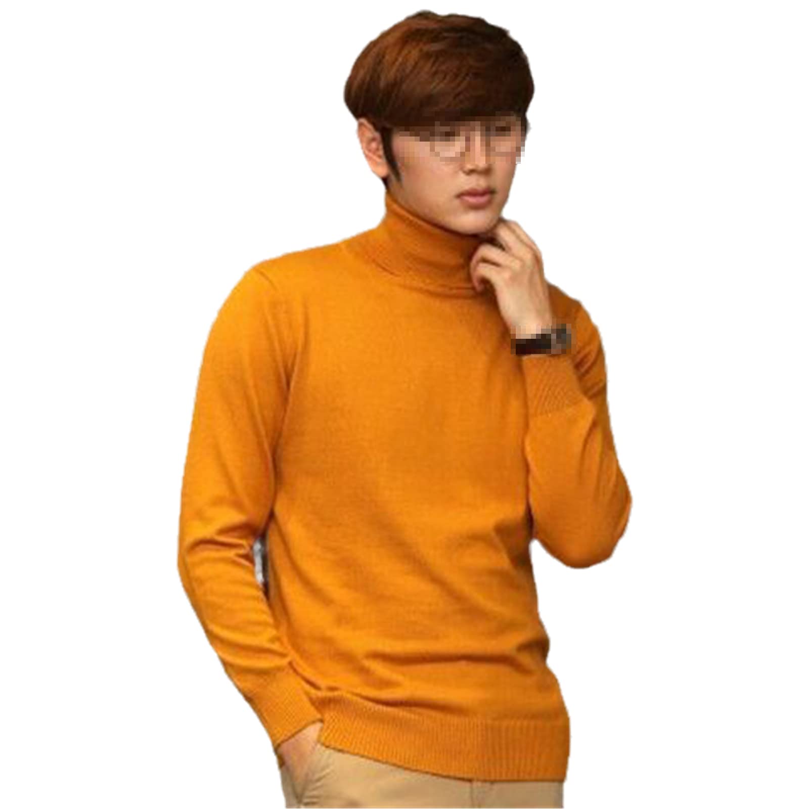 Vogrtcc Maglione Dolcevita Uomo Autunno Inverno Tinta unita Pullover Maglione Caldo, Arancione, XL
