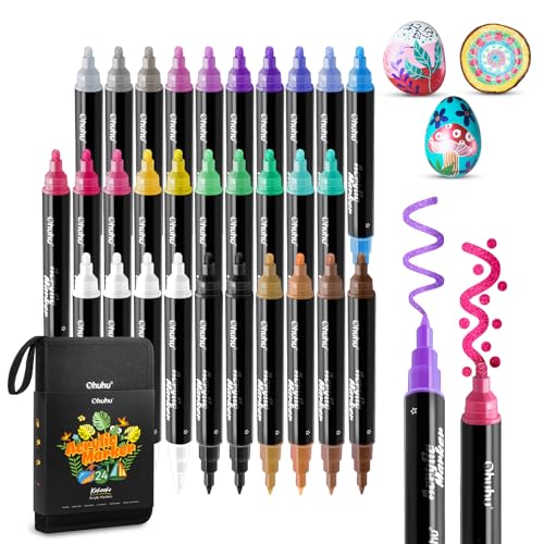 Image of Ohuhu Metallic Acrylic Paint Markers 24 Metallic Colors 30 Pens: Dual Tips (Round & Fine) Acrylic Markers High Opacity Paint Pens for Rock Painting Eggs Wood Glass Ceramic - Kakaako