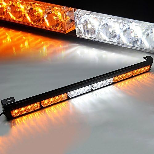 Xprite 27" White Amber LED Emergency Traffic Advisor Strobe Warning Light Bar w/ 13 Flashing Patterns Cigarette Lighter, for Vehicles Trucks SUV ATV Suction Cup Mounting