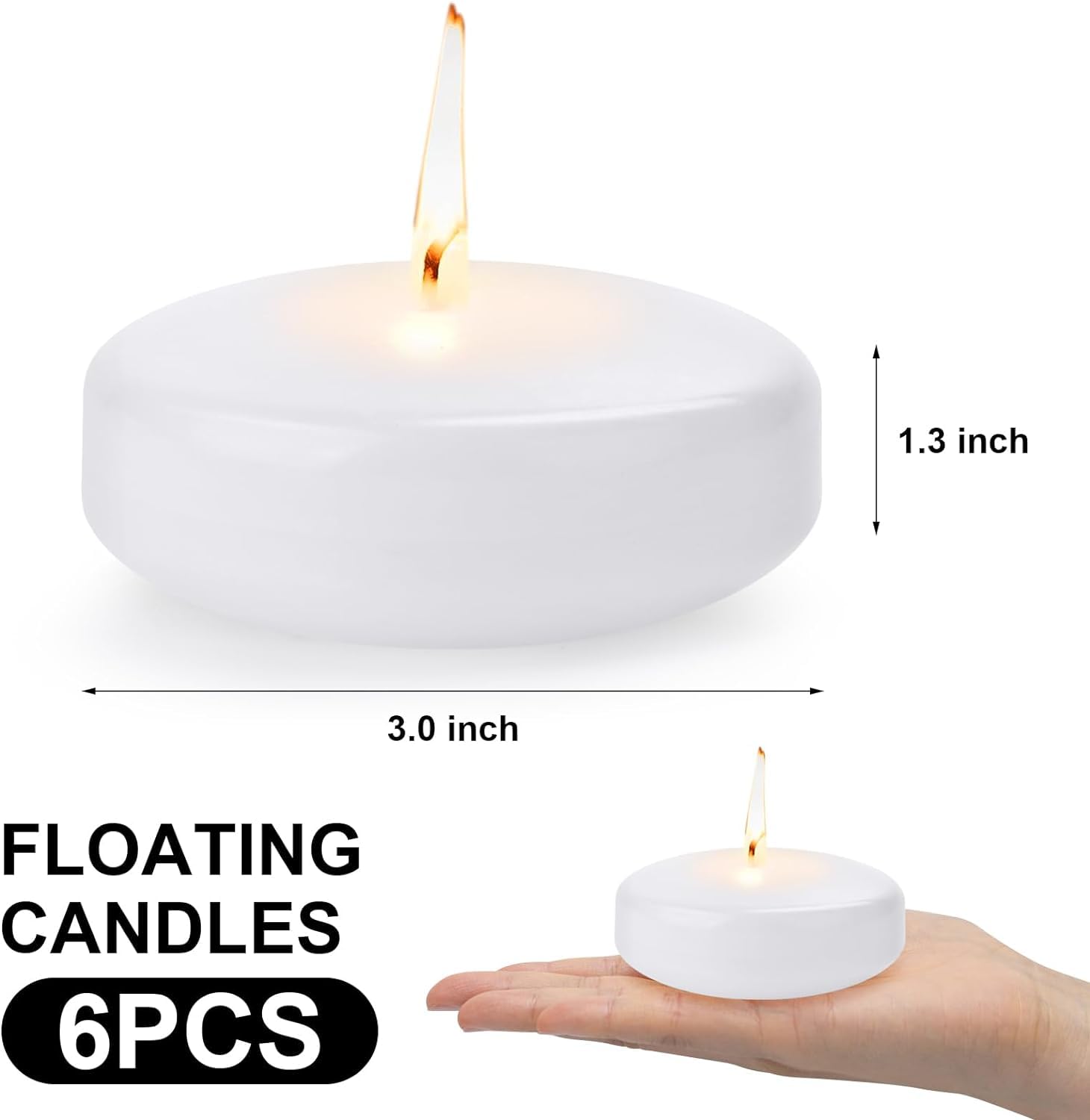 Velas flotantes blancas de 7,6 cm, sin perfume, cera sin goteo de 13 a 15 horas de combustión, paquete de 24 velas de fiesta de boda, para centros de mesa, adecuadas para jarrones cilíndricos,