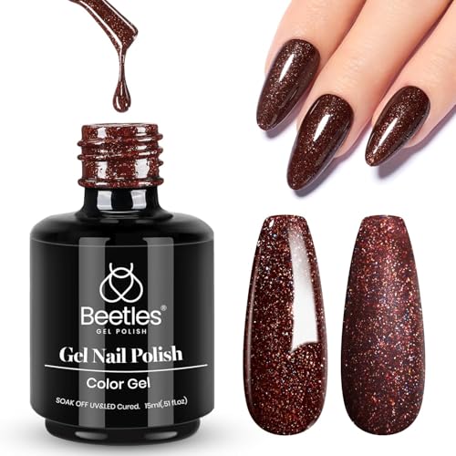 Image of Beetles Brown Glitter Gel Nail Polish, 15ml Chocolate Brown Jazz Club Soak Off Gel Polish Nail Art Manicure Salon DIY Gift for Women