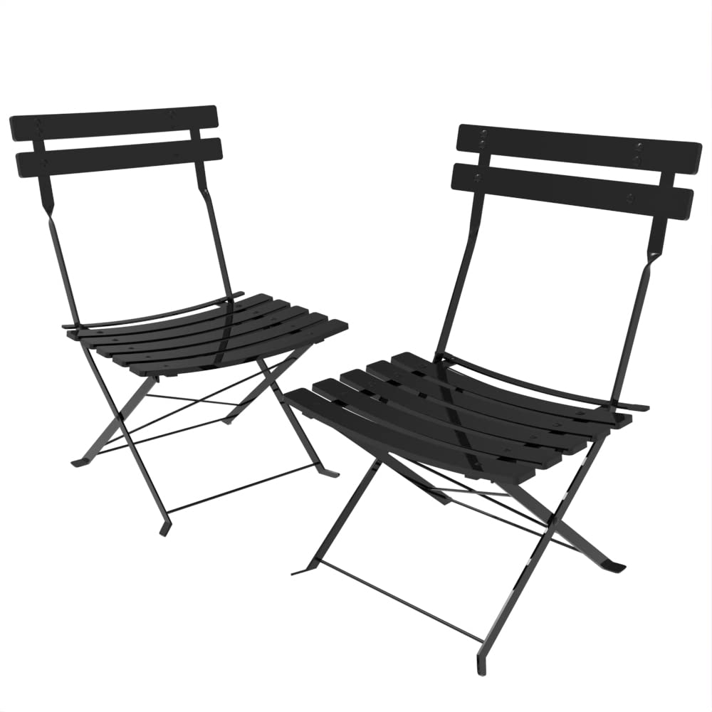Silla plegable, metal antioxidante, sillas de jardín, altura asiento 43 cm, silla de jardín (negro, juego de 2)