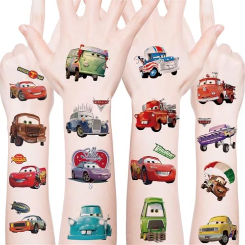 20Pcs Cars Temporary Tattoos for Kids Cute Lightning McQueen Waterproof Temporary Tattoo Stickers Body Art Decals for Boys Girls Racing Themed Birthday Party Favors Supplies (CAR20)