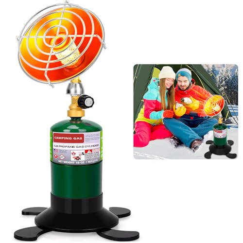 Portable Propane Heater for Camping, Outdoor Small Space Patio Heater with Control Valve, Radiant Cordless Garage Tent Heaters with Foldable Gas Tank Holder for Hiking Ice Fishing Hunting Backyard