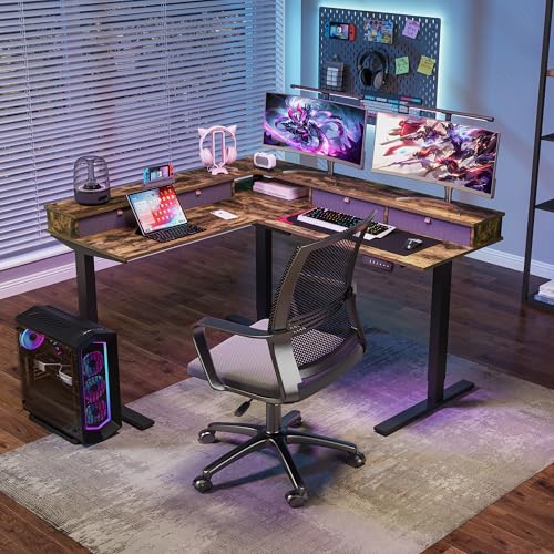 Image of SANODESK 63x55 Electric L-Shaped Corner Standing Desk with 4 Drawers