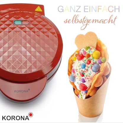 Korona 41005 Bubble Waffeleisen | Party-Waffeleisen | Eiswaffeln | 1000 Watt | Waffeldurchmesser 18 cm | automatische Temperatureinstellung, Rot – Bild 3