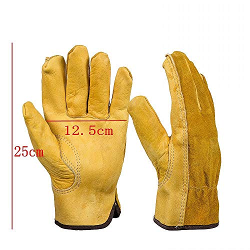 JZK Heavy duty Extra Large doornbestendige tuinhandschoenen voor mannen, geel lederen werkhandschoenen, volle vinger tuinhandschoenen, XL - Afbeelding 4