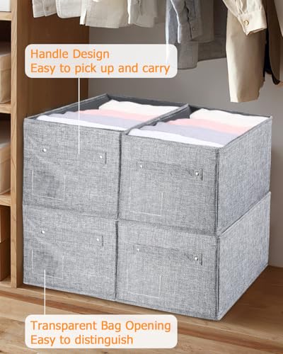 FAOKZE Faltbar Aufbewahrungsboxen 4er Set, schrank organizer, aufbewahrungsbox stoff für Garderobe Kleidung Unterwäsche usw, schrank organizer kleiderschrank,Grau