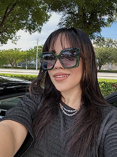 FEISEDY Sunglasses Womens Trendy, Oversized Square Shades, Pearl Inlay Cat Eye Frame UV400 Protection B26252