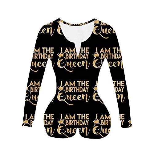 Women s Sexy Butt Button Back Flap Adult Onesies Pajamas, 2022 Long Sleeve Deep V-Neck Club One-Piece Bodycon Jumpsuit (Black Gold, L)