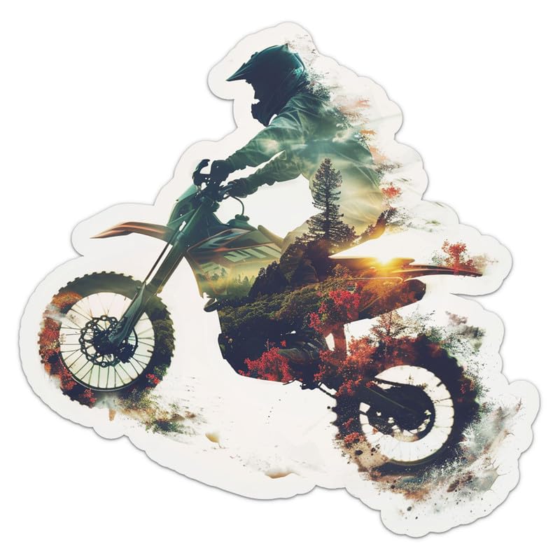 Generic Double Exposure Motocross Sticker - UV Fade Resistant Waterproof Vinyl Sticker Decal Auto Emblem Decoration for Cars Bumper, Water Bottle, Laptops, Sticker Size - 3'' Longer Side