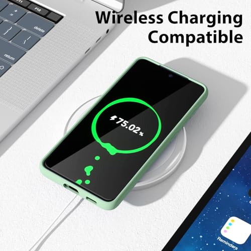 Image of DIZORO Liquid Silicone Case with Microfiber Cushioning Compatible for Samsung Galaxy S22 Plus 5G Shockproof Slim Back Cover, Gel Rubber Full Body Protection (Mint Green)