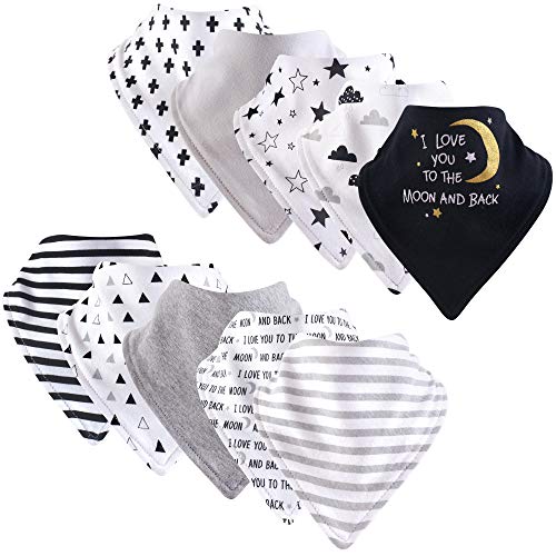 Hudson Baby Unisex Baby Cotton Bandana Bibs, Moon And Back, One Size