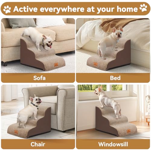 Dog Ramp and Stair for Bed 16" H-20 H,3-Step Cat Stair for Sofa and Chair,4-Step Dog Ramp for High Bed and Window,Durable Nonslip Fabric Cover for Indoor (Coffee-16 H, Pet Friendly, 3) - Image 5