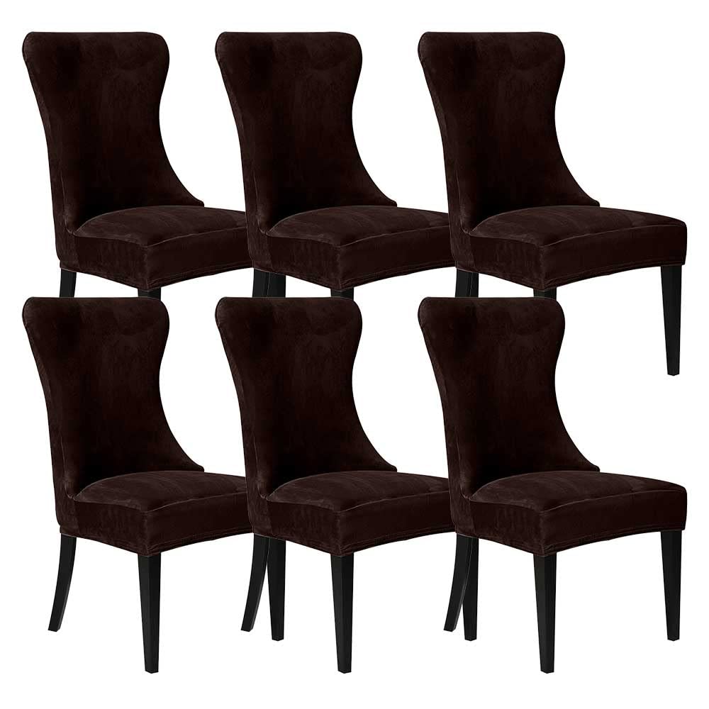 SANOCAY Velvet Wingback Chair Cover Slipcover Strength Removable Washable Reusable Armless Protector Cover for Dining Room Banquet Home Decor??¡­ (Brown, Set of 6)