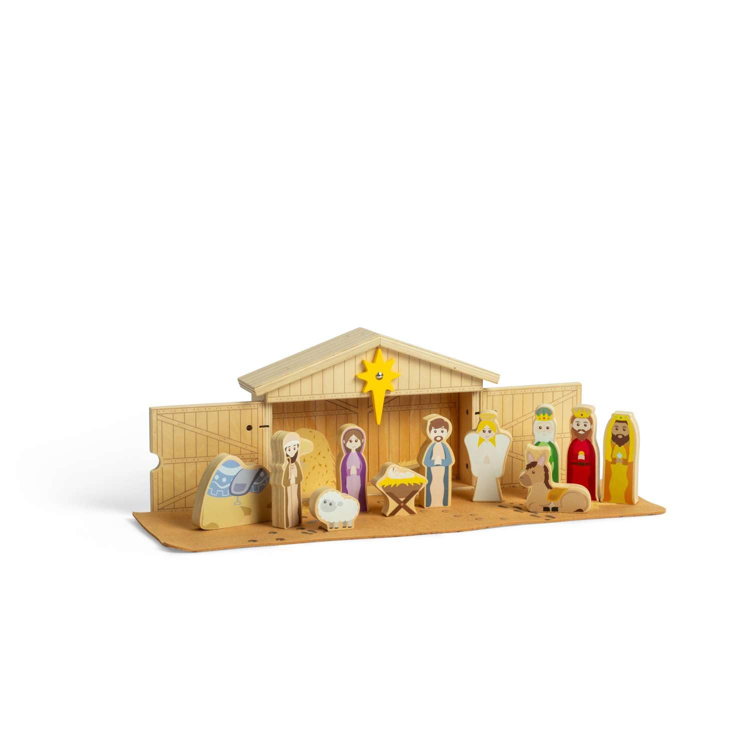 Bigjigs Toys Krippen-Set, 13-teiliges traditionelles Holz-Krippenspiel