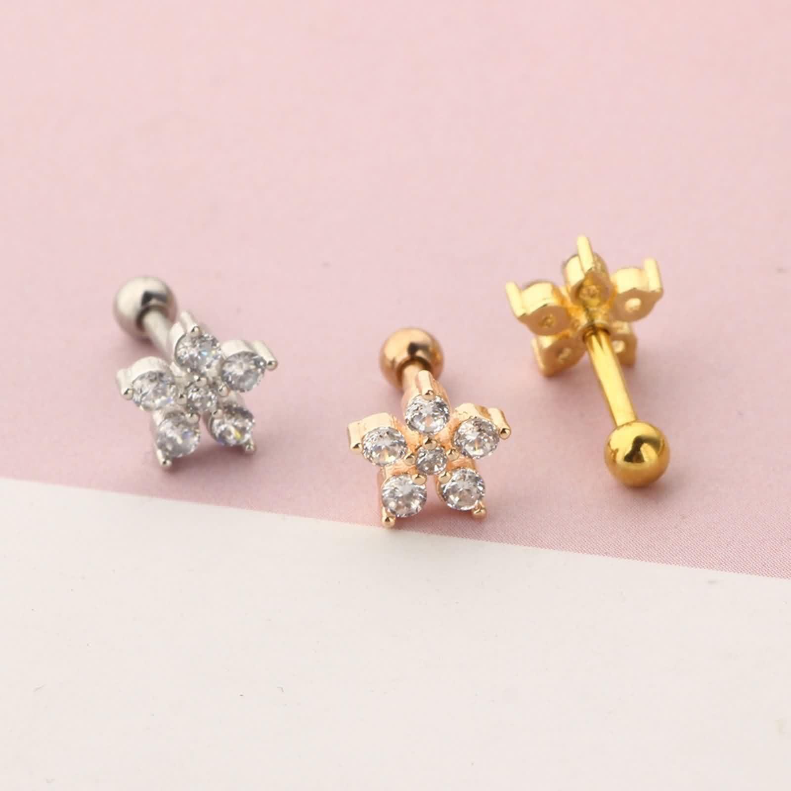 Pendientes de oro real 750, para mujer, diseño de flor con moissanita, pendientes de boda para mujer, oro amarillo