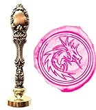 MNYR Vintage Red Brass Heraldic Filigree Fire Dragon Art Wax Seal Stamp Luxury Metal Peacock Decorative Wedding Invitations Gift Cards Stationary Envelope Custom Picture Wax Seal Sealing Stamp Set