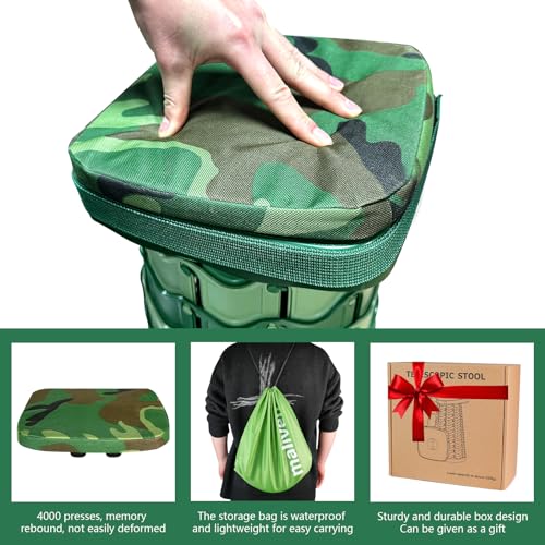 Image of Collapsible Stool Chair with Padded Cushion Seat, Easy Carry Portable Folding Stool for Adults, Quick-Fold Heavy-Duty Stool with Carry Bag for Camping, Fishing, Beach
