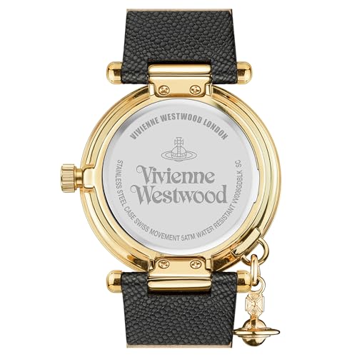 Vivienne Westwood Orb Womens 36mm Analogue Quartz Watch with Analogue Display and Black Leather Strap VV006GDBLK.4