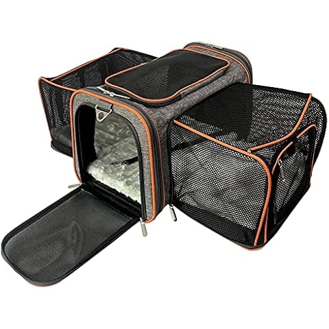 Mr. Peanut's Double Expandable Airline Approved Soft Sided Pet Carrier, Diamond Series Luxury Travel Tote with Premium Self Locking Zippers, Plush Faux Fleece Bedding Cover