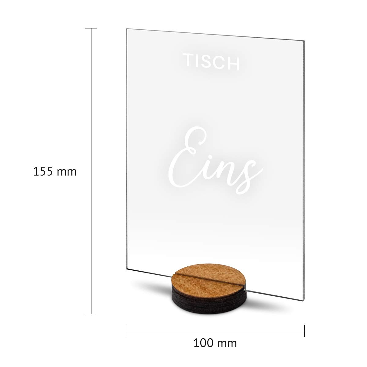 Hochzeit Tischnummern Acrylglas mit Lasergravur Milchig-Weiß Inkl. Standfuß Party Deko Set wählbar Rechteck - Schwungvoll Elegant (1-10)