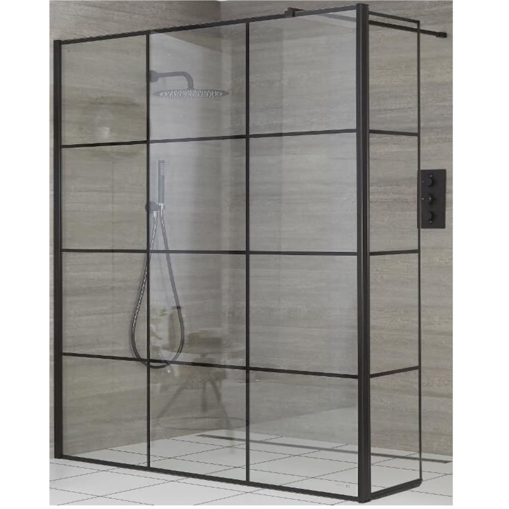MILANO Black Grid Shower Enclosure Return 800mm Linear Drain Grate 760mm