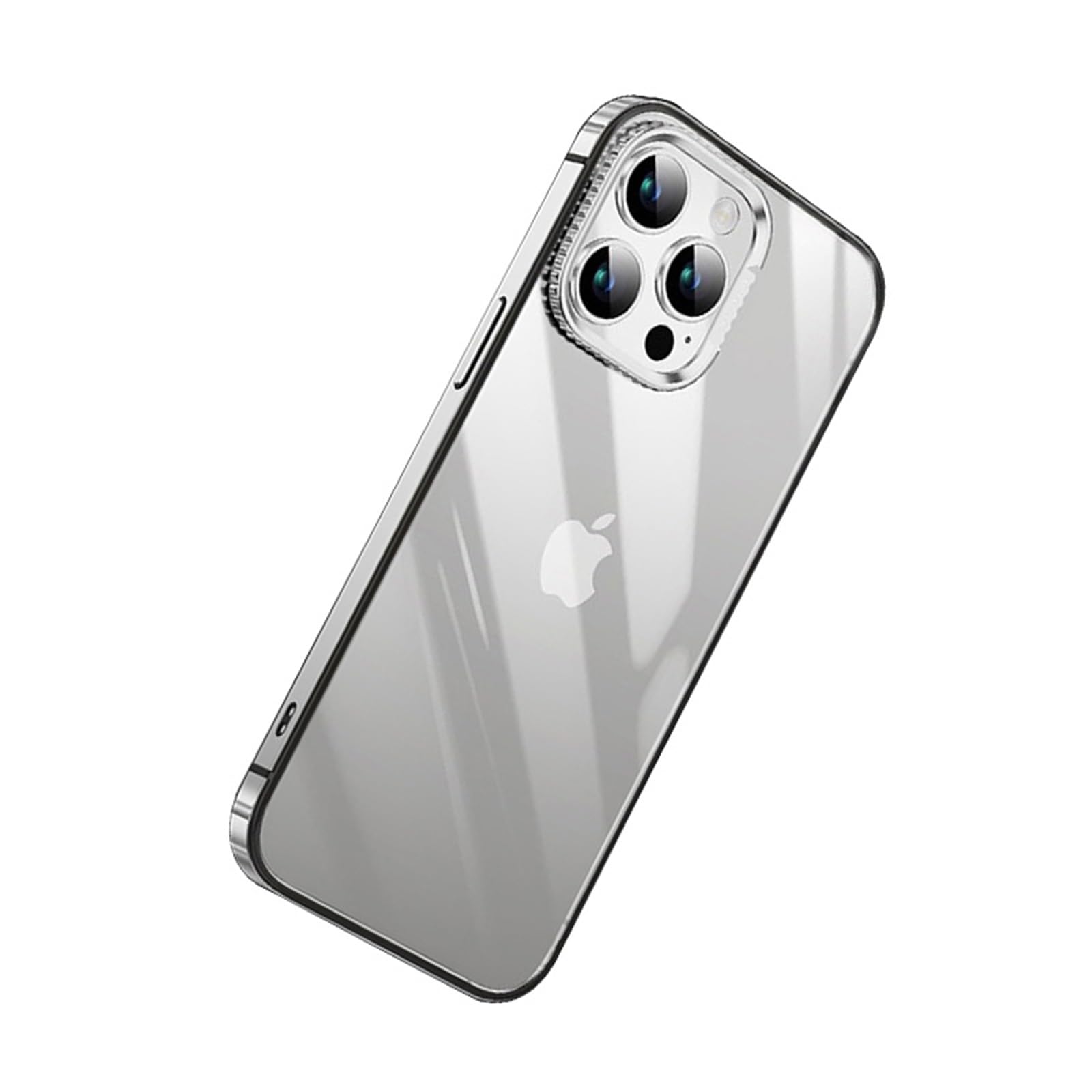 Coque en métal iPhone 15 Pro Max transparente avec protection objectif argent - 8