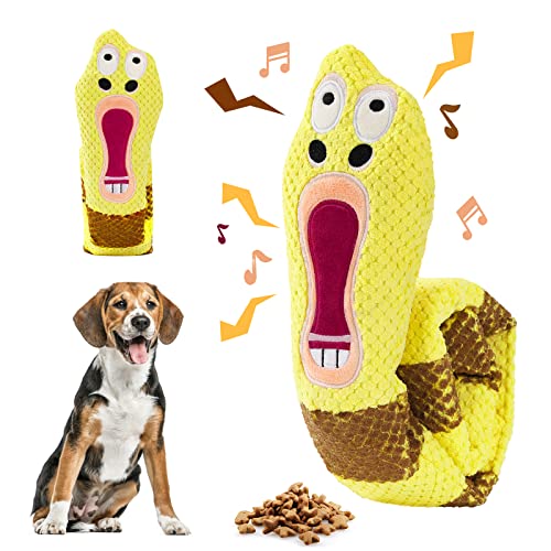 Lewondr Juguetes Interativos para Perros, Juguete Peluche con Sonido Chirriante Entrenamiento Búsqueda de Alimento Masticar Reducir Aburrimiento para Mascota Pequeña Mediana Grande, Amarillo+Marrón Cover