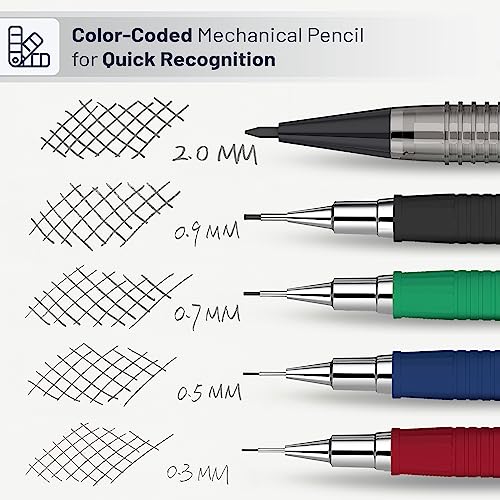 Mr. Pen- Mechanical Pencils, 5 Sizes 0.3, 0.5, 0.7, 0.9 and 2mm Drawing Pencils, Lead & Eraser Refills, Mechanical Pencil, Art Supplies, Graphite Pencils, Sketch Pencils, Art pencils, Drafting Pencils