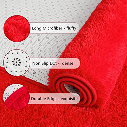 Chicrug Soft Runner Rugs For Bedroom Living Room Plush Fluffy Rug 2X6 Feet, Shag Furry Area Rug Carpet Non Shedding For Nursery Children Kids Girls Room Home Decorative, Red #TOP2