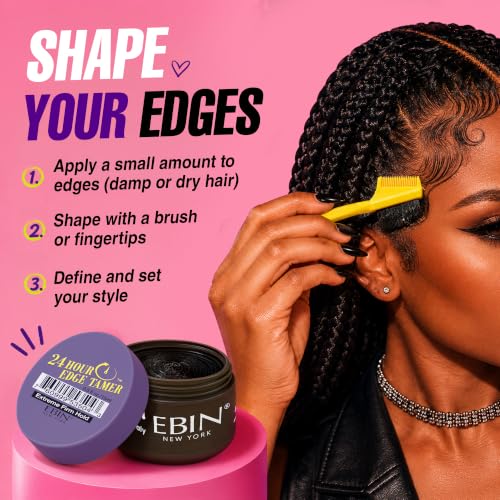 Image of EBIN NEW YORK 24 Hour Edge Tamer Extra Mega Hold, Edge Control, 0.5 Fl Oz | Edge Control Gel with Argan Oil & Castor Oil, No White Residue, Sleek Natural Hair, Styling Products for Women