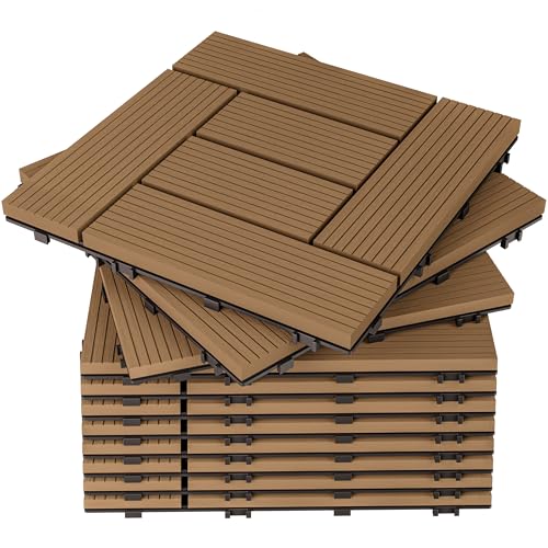 Deuba Baldosa Madera Suelo WPC Antideslizante Interior Exterior Terraza Balcón Jardín Mosaico Terracota 30x30cm