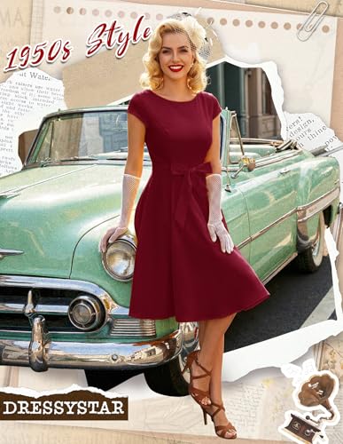Image of Dressystar Women's Vintage 1950s A Line Cap Sleeve Cocktail Party Dress